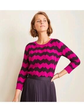 Ann Taylor Chevron Sweater In Light Fresh Magenta Size M